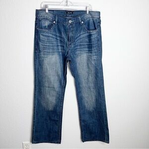 Marc Ecko Jeans Mens 36x32 Blue Bootcut Embroidered Pockets Denim Cut & Sew CL